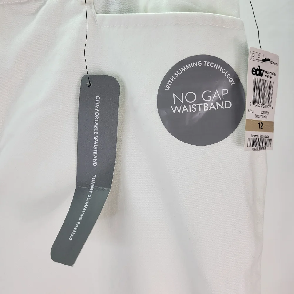 NWT JM Collections White Cotton No Gap Waistband Size 12 Tummy Slimming Panels